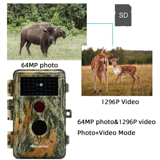 Wildkamera 64MP 2304*1296p mit Bewegungsmelder Nachtsicht Maximale Entfernung bis 75 Füße, 0,3s Trigger Geschwindigkeit , IP66 Wasserdichter| A252 Mattes Militärgrün