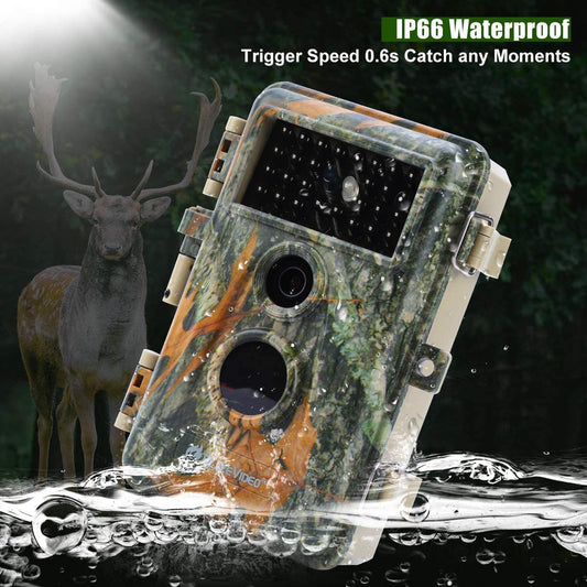 2-tlg. Wildtierkamera Jagd 64MP 1296p mit Bewegungsmelder Nachtsicht Maximale Entfernung bis 75Füße, 0,3s Trigger Geschwindigkeit , IP66 Wasserdichter| A252 Mattes Militärgrün