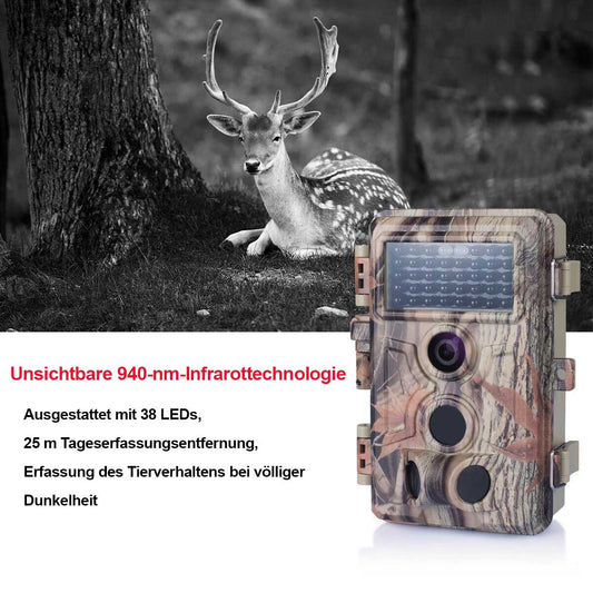 Wildkamera 24MP 2304*1296p mit Bewegungsmelder Nachtsicht Max. Entfernung bis 90 Füße, 0,1s Schnelle Trigger Geschwindigkeit,IP66 Wasserdichter| A262