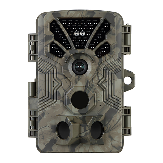 4K Video 64MP Photo Wildkamera mit Audio- und Bewegungsmelder, Nachtsicht, max. Reichweite bis zu 30 m, Auslösegeschwindigkeit 0,1 s, wasserdicht gemäß IP66 | A106 Eichenbraun