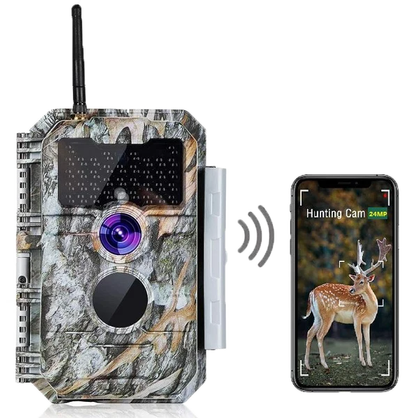 Wildkamera Wlan Fotofalle Jagdkamera Wildtierkamera 64MP 1296P 0,1s Schnelle Trigger Geschwindigkeit Nachtsicht Bewegungsmelder 110°PIR IP66 Wasserdichter | W600 Tannenasch