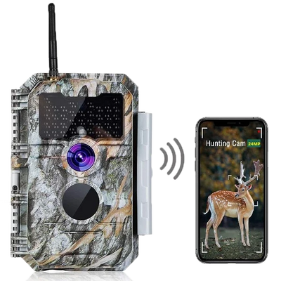 Wildkamera Wlan Fotofalle Jagdkamera Wildtierkamera 64MP 1296P 0,1s Schnelle Trigger Geschwindigkeit Nachtsicht Bewegungsmelder 110°PIR IP66 Wasserdichter | W600 Tannenasch