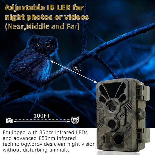 2-tlg.  4K Video 64MP Photo Wildkamera mit Audio- und Bewegungsmelder, Nachtsicht, max. Reichweite bis zu 30 m, Auslösegeschwindigkeit 0,1 s, wasserdicht gemäß IP66 | A106 Eichenbraun
