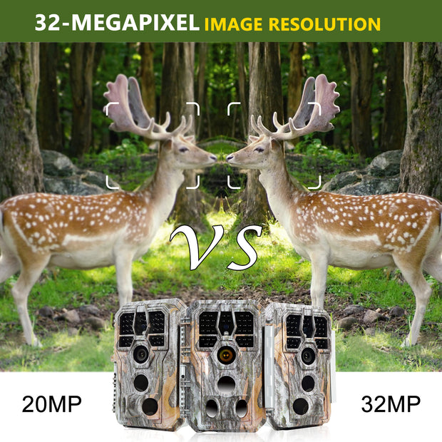 2-tlg. Wildkamera 32MP 1296p mit Audio und Bewegungsmelder Nachtsicht Max. Entfernung bis 100 Füße, 0,1s Trigger Geschwindigkeit , IP66| A280