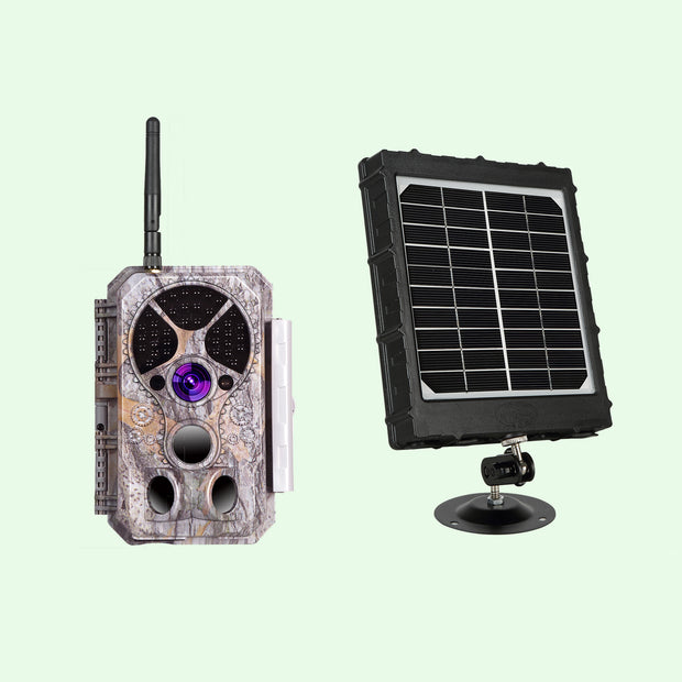 Bundle Wildkamera Wildtierkamera Jagdkamera Wlan 32MP 1296P 0,1s Auslöserzeit Bewegungsmelder 120°PIR und Solarpanel-Kits 8000mAh 12V/9V/6V | A350W Graun