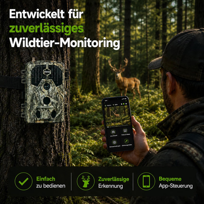 4K WIan 64MP  Wildkamera mit 100ft Nachtsicht bewegungsaktiviert 0,1s Auslösegeschwindigkeit kein Leuchten wasserdicht für Wildbeobachtung und Sicherheit im Garten | A106W Tannenasch
