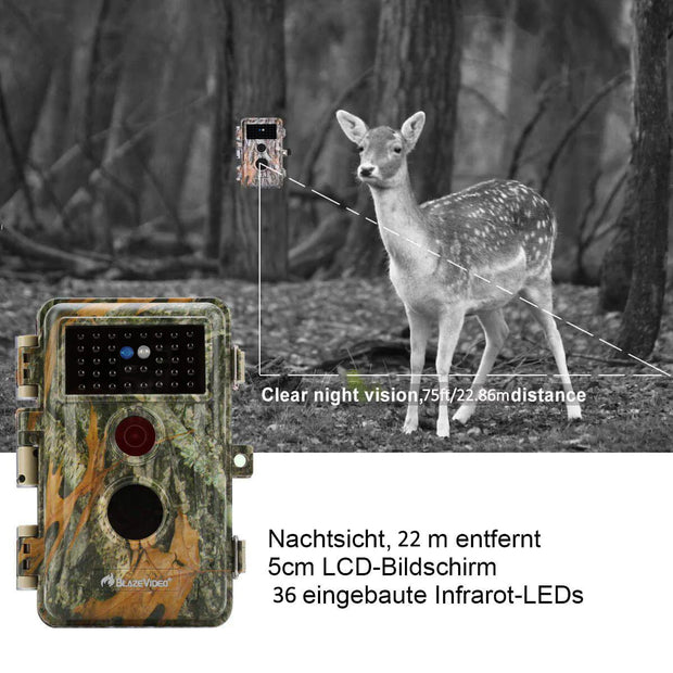 4-tlg. Wildkamera 32MP 1296p mit Bewegungsmelder Nachtsicht Maximale Entfernung bis 75Füße, 0,3s Trigger Geschwindigkeit , IP66 Wasserdichter| A252