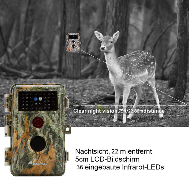 2-tlg. Wildtierkamera Jagd 32MP 1296p mit Bewegungsmelder Nachtsicht Maximale Entfernung bis 75Füße, 0,3s Trigger Geschwindigkeit , IP66 Wasserdichter| A252