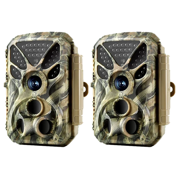 2-Pack Wildkamera 64MP 4K Full HD Video mit Audio und Bewegungsmelder Nachtsicht max. Entfernung bis zu 100ft, 0,1s Auslösegeschwindigkeit, Wasserdicht IP66 | T326 Mattes Militärgrün