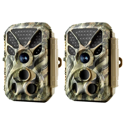 2-Pack Wildkamera 64MP 4K Full HD Video mit Audio und Bewegungsmelder Nachtsicht max. Entfernung bis zu 100ft, 0,1s Auslösegeschwindigkeit, Wasserdicht IP66 | T326 Mattes Militärgrün