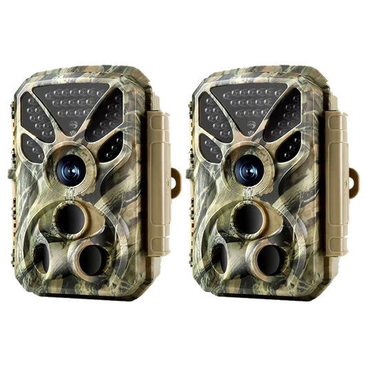 2-Pack Wildkamera 64MP 4K Full HD Video mit Audio und Bewegungsmelder Nachtsicht max. Entfernung bis zu 100ft, 0,1s Auslösegeschwindigkeit, Wasserdicht IP66 | T326 Mattes Militärgrün