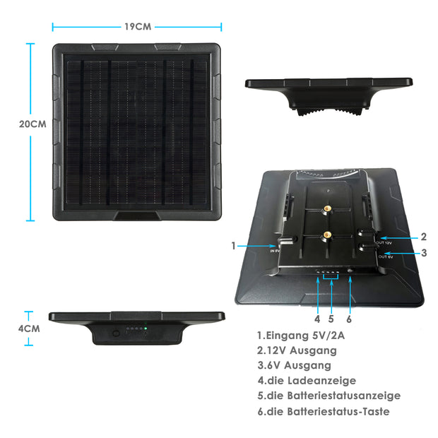 Solarpanel-Kits 5W 10000mAh 12V/6V Ausgang Outdoor oder Indoor Wiederaufladbare Stromversorgung für alle Wildkamera | BL6A