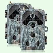 2-tlg. A106W 4K WIFI 64MP Wildkamera 30m Nachtsicht Bewegungsaktiviert 0,1 s Auslösegeschwindigkeit Kein Leuchten Wasserdicht für Wildbeobachtung und Sicherheit im Garten