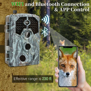 2-tlg. A106W 4K WIFI 64MP Wildkamera 30m Nachtsicht Bewegungsaktiviert 0,1 s Auslösegeschwindigkeit Kein Leuchten Wasserdicht für Wildbeobachtung und Sicherheit im Garten