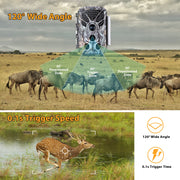 Wildkamera 32MP Foto 4K 2160P Full HD Video mit Audio und Bewegungsmelder Nachtsicht max. Entfernung bis zu 100ft, 0,1s Auslösegeschwindigkeit, Wasserdicht IP66 | T326