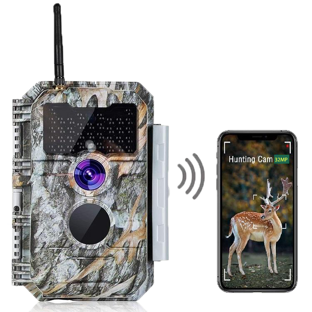 Wildkamera Wlan Fotofalle Jagdkamera Wildtierkamera 32MP 1296P 0,1s Schnelle Trigger Geschwindigkeit Nachtsicht Bewegungsmelder 110°PIR IP66 Wasserdichter | W600