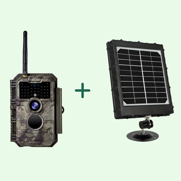 Bundle Wildkamera Wildtierkamera Jagdkamera Wlan 32MP 1296P 0,1s Auslöserzeit Bewegungsmelder 110°PIR und Solarpanel-Kits 8000mAh 12V/9V/6V| W600 Braun