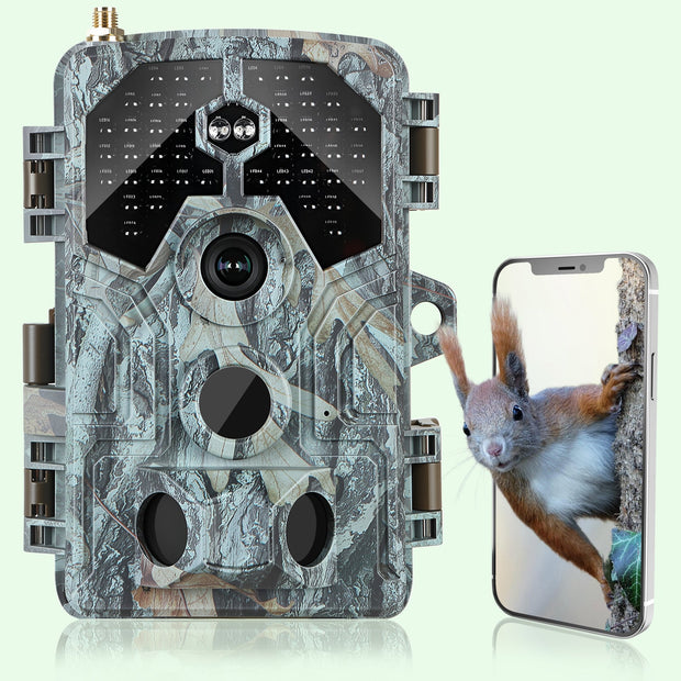 Blazevideo A106W 4K WIFI 64MP  Wildkamera mit 100ft Nachtsicht bewegungsaktiviert 0,1s Auslösegeschwindigkeit kein Leuchten wasserdicht für Wildbeobachtung und Sicherheit im Garten