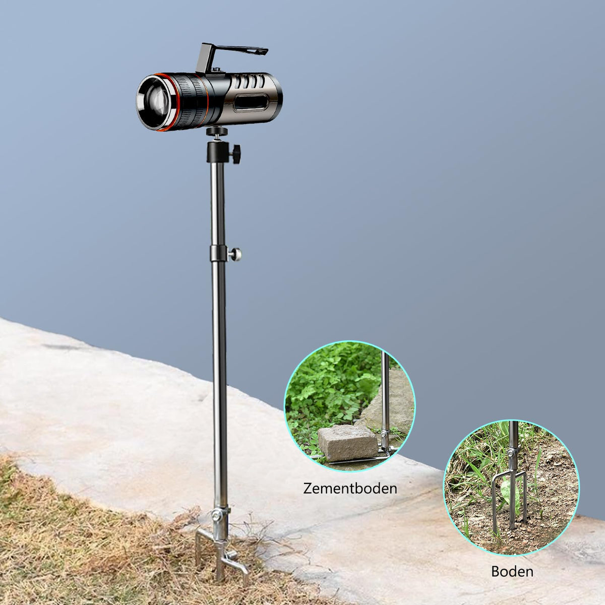 Wildkamera Halterung, Dicke Faltbare Edelstahlhalterung, 360° verstellbar, Universalgewindeanschluss 1/4''-20(6mm) für Solarpanel, Nachtangel-Lichter