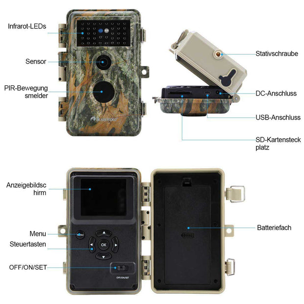 2-tlg. Wildtierkamera Jagd 32MP 1296p mit Bewegungsmelder Nachtsicht Maximale Entfernung bis 75Füße, 0,3s Trigger Geschwindigkeit , IP66 Wasserdichter| A252