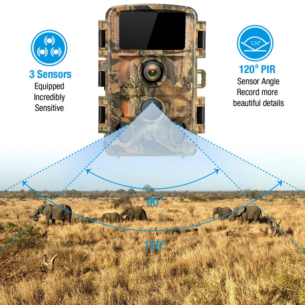 Wildkamera Game Cam 24MP 1080P mit Nachtsicht 42pcs Infrarot-LEDs Auslösedistanz bis zu 20m Erfassungswinkel 120° für die Jagd Yellow