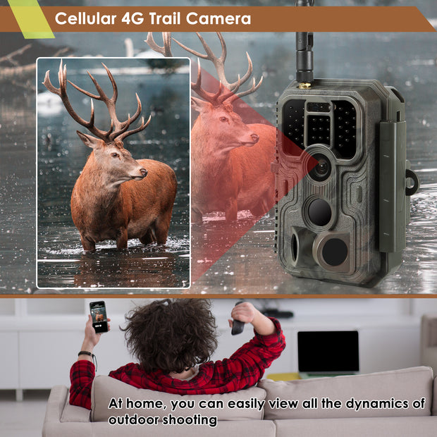 Bundle 4G LTE Wildkamera Wildtierkamera Jagdkamera 32MP mit SIM-Karte und 32GB Speicherkarte und Solarpanel-Kits A390G Rot