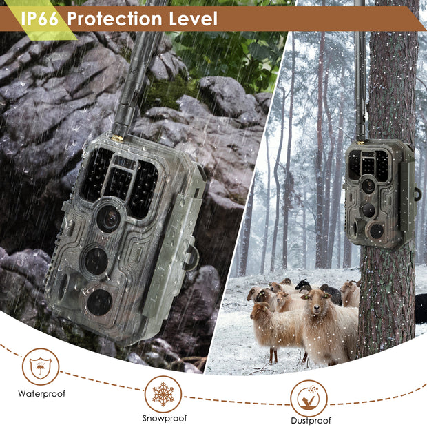4G LTE Wildkamera Fotofalle Wildtierkamera mit SIM-Karte 120° Bewegungserkennung 48MP 1296P Nachtsicht IP66 wasserdicht und 32GB SD Karte A390G Red