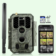 2-tlg. 4G LTE Wildkamera Fotofalle Wildtierkamera mit SIM-Karte 120° Bewegungserkennung 48MP 1296P Nachtsicht IP66 wasserdicht und 32GB SD Karte A390G Green
