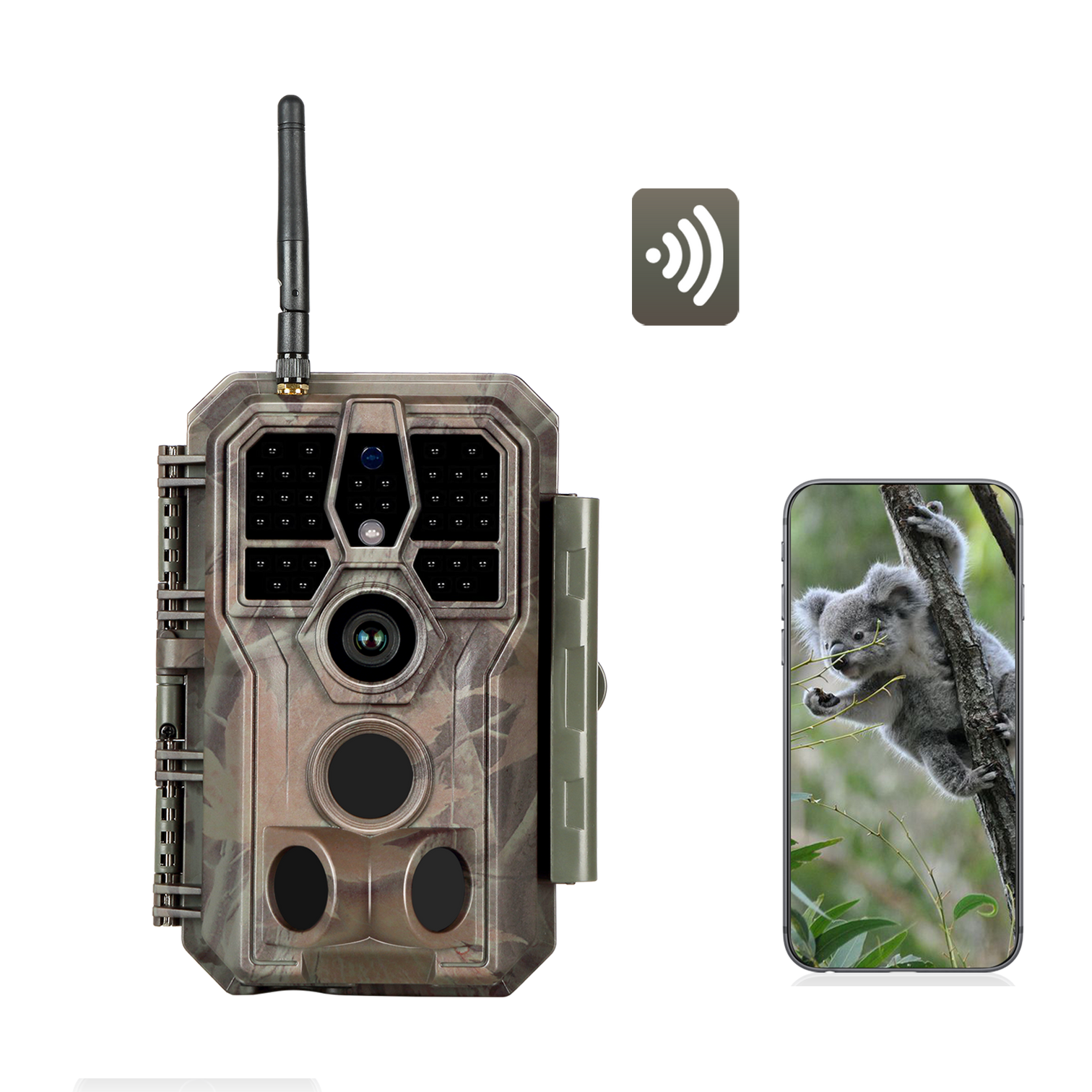 Wildkamera Wlan Fotofalle Jagdkamera Wildtierkamera 64MP 1296P 0,1s Schnelle Trigger Geschwindigkeit Nachtsicht Bewegungsmelder 120°PIR IP66 Wasserdichter | A280W Braun