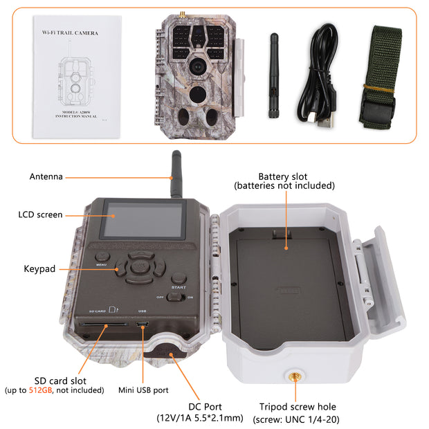 Wildkamera Wlan Fotofalle Jagdkamera Wildtierkamera 32MP 1296P 0,1s Schnelle Trigger Geschwindigkeit Nachtsicht Bewegungsmelder 120°PIR IP66 Wasserdichter | A280W Braun