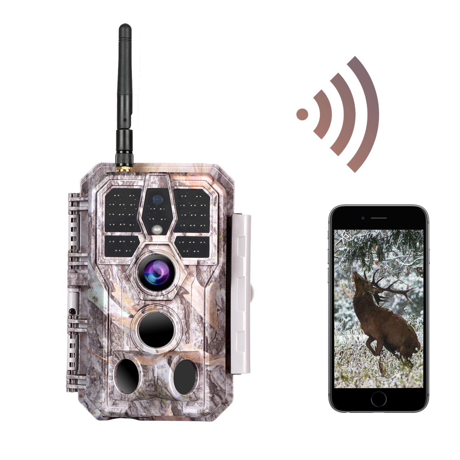 Wildkamera Wlan Fotofalle Jagdkamera Wildtierkamera 64MP 1296P 0,1s Schnelle Trigger Geschwindigkeit Nachtsicht Bewegungsmelder 120°PIR IP66 Wasserdichter | A280W Grau
