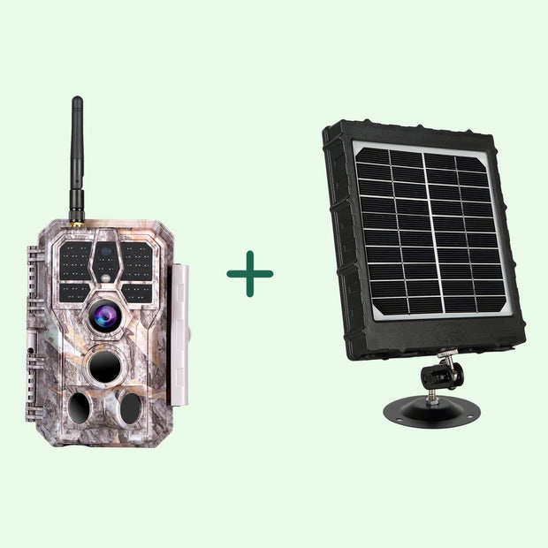 Bundle Wildkamera Wildtierkamera Jagdkamera Wlan 32MP 1296P 0,1s Auslöserzeit Bewegungsmelder 120°PIR und Solarpanel-Kits 8000mAh 12V/9V/6V | A280W Grau