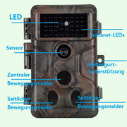 Wildkamera jagd 24MP 1080p Video mit audio und Bewegungsmelder Nachtsicht max. Entfernung bis 100Füße, 0,1s Trigger Geschwindigkeit, Wasserdicht IP66