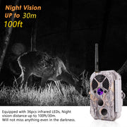 Wildkamera Wlan Fotofalle Jagdkamera Wildtierkamera 32MP 1296P 0,1s Schnelle Trigger Geschwindigkeit Nachtsicht Bewegungsmelder 120°PIR IP66 Wasserdichter | A350W