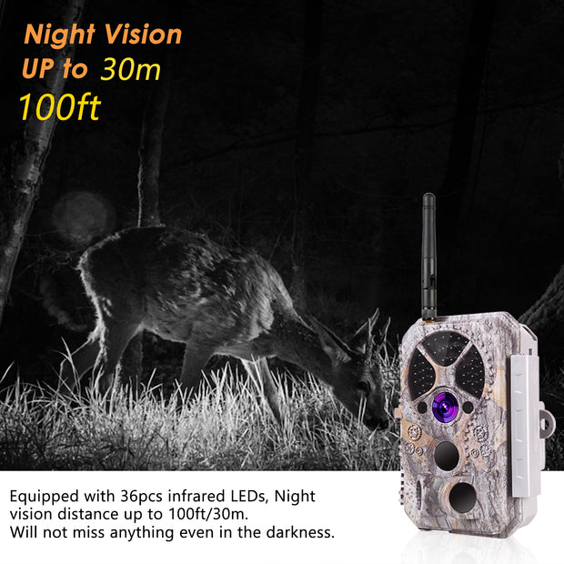 Wildkamera Wlan Fotofalle Jagdkamera Wildtierkamera 32MP 1296P 0,1s Schnelle Trigger Geschwindigkeit Nachtsicht Bewegungsmelder 120°PIR IP66 Wasserdichter | A350W