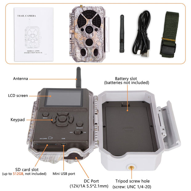 2-tlg. Wildkamera Wlan Fotofalle Jagdkamera Wildtierkamera 32MP 1296P 0,1s Schnelle Trigger Geschwindigkeit Nachtsicht Bewegungsmelder 120°PIR IP66 Wasserdichter | A350W Rot