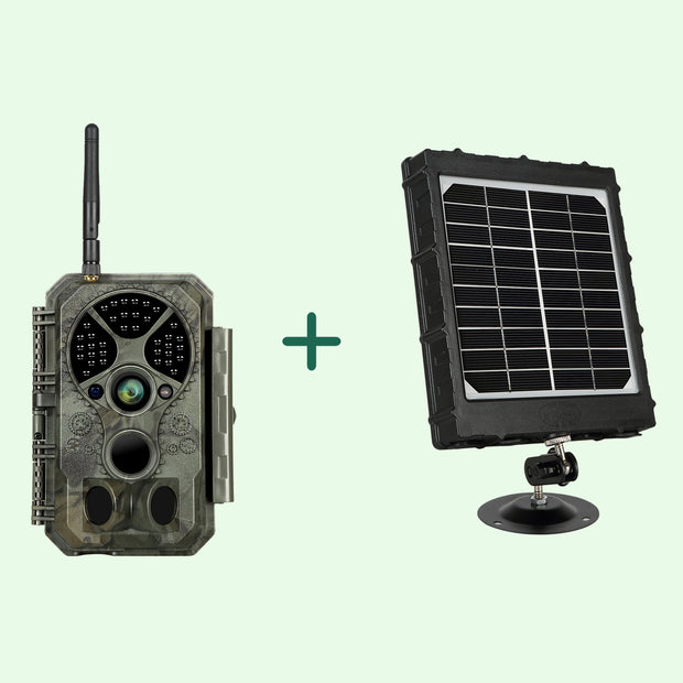 Bundle Wildkamera Wildtierkamera Jagdkamera Wlan 48MP 1296P 0,1s Auslöserzeit Bewegungsmelder 120°PIR und Solarpanel-Kits 8000mAh 12V/9V/6V | A350W Grün