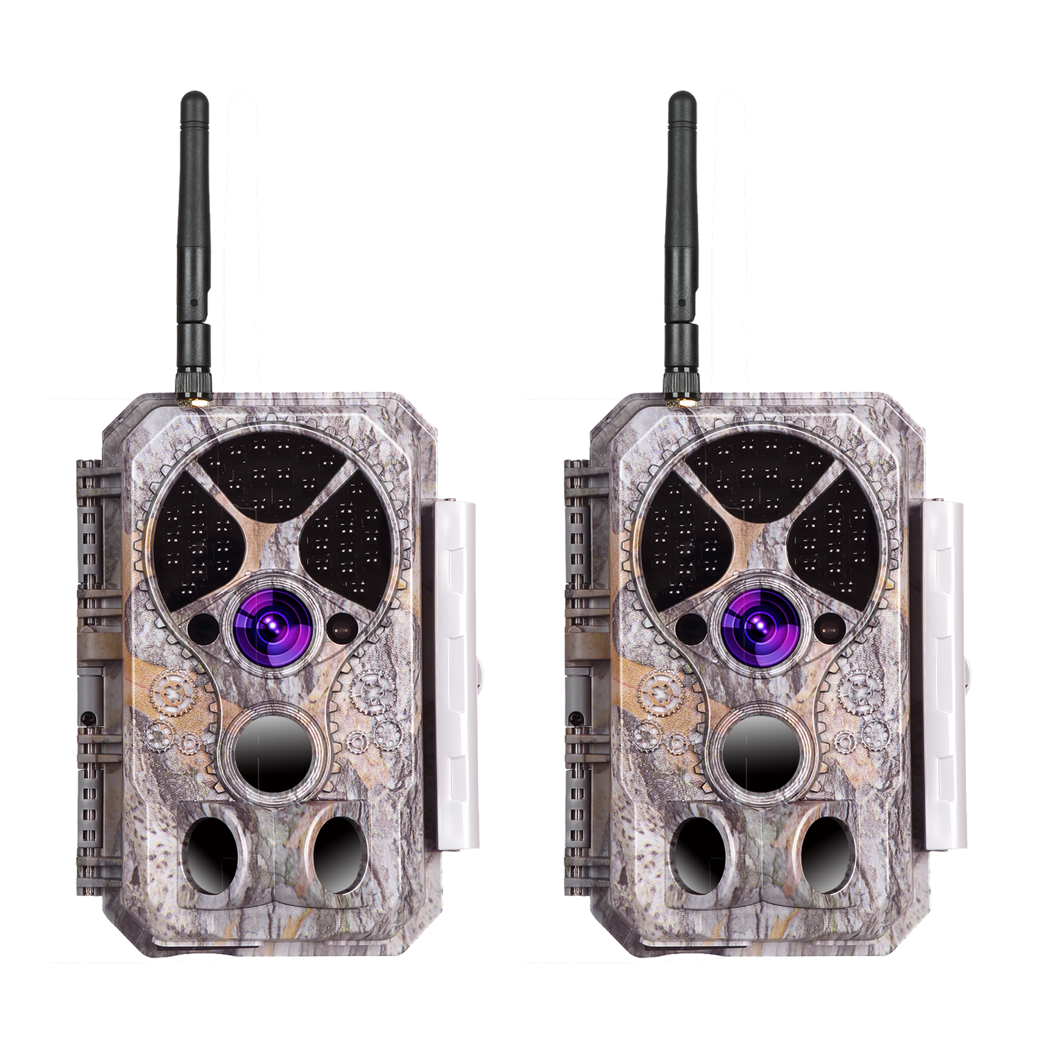2-tlg. Wildkamera Wlan Fotofalle Jagdkamera Wildtierkamera 64MP 1296P 0,1s Schnelle Trigger Geschwindigkeit Nachtsicht Bewegungsmelder 110°PIR IP66 Wasserdichter | A350W Grau