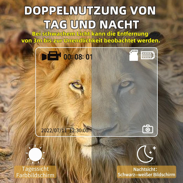 Monokular Teleskop mit Nachtsicht, Digitales Infrarot Nachtfernrohr für Jagd, Monokular mit Kamera, 200-300m Full Dark, 3W 850nm Infrarot-LED/ Braun