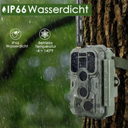 4G LTE Wildkamera Fotofalle Wildtierkamera mit SIM-Karte 120° Bewegungserkennung 48MP 1296P Nachtsicht IP66 wasserdicht und 32GB SD Karte A390G Green