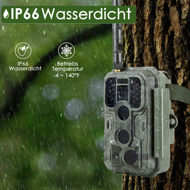 4G LTE Wildkamera Fotofalle Wildtierkamera mit SIM-Karte 120° Bewegungserkennung 48MP 1296P Nachtsicht IP66 wasserdicht und 32GB SD Karte A390G Green