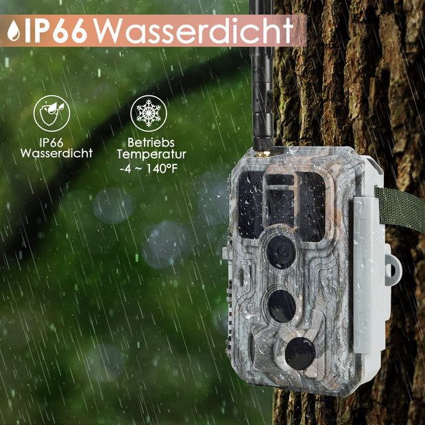 4G LTE Wildkamera Fotofalle Wildtierkamera mit SIM-Karte 120° Bewegungserkennung 48MP 1296P Nachtsicht IP66 wasserdicht und 32GB SD Karte A390G Grey