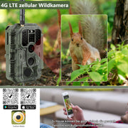 4G LTE Wildkamera Fotofalle Wildtierkamera mit SIM-Karte 120° Bewegungserkennung 48MP 1296P Nachtsicht IP66 wasserdicht und 32GB SD Karte A390G Green