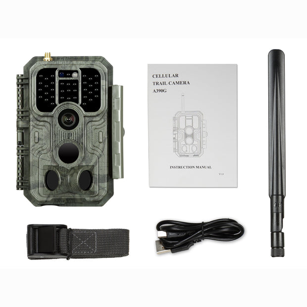 2-tlg. 4G LTE Wildkamera Fotofalle Wildtierkamera mit SIM-Karte 120° Bewegungserkennung 48MP 1296P Nachtsicht IP66 wasserdicht und 32GB SD Karte A390G Green