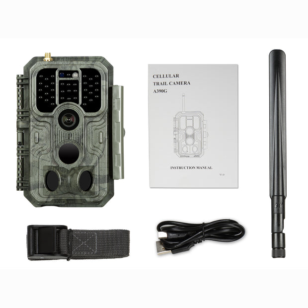 4G LTE Wildkamera Fotofalle Wildtierkamera mit SIM-Karte 120° Bewegungserkennung 48MP 1296P Nachtsicht IP66 wasserdicht und 32GB SD Karte A390G Green