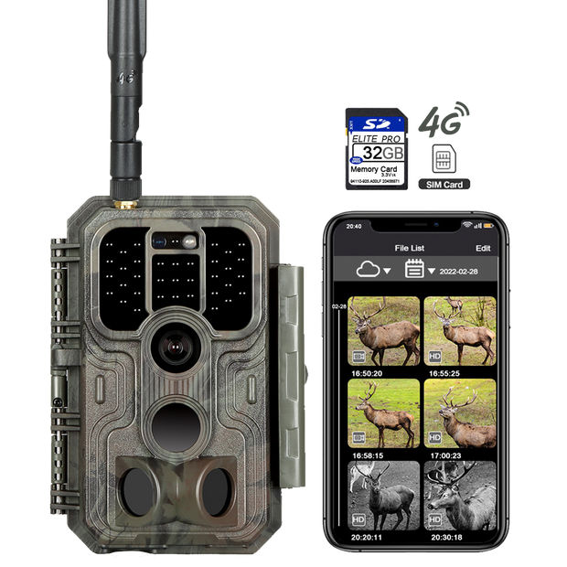 4G LTE Wildkamera Fotofalle Wildtierkamera mit SIM-Karte 120° Bewegungserkennung 48MP 1296P Nachtsicht IP66 wasserdicht und 32GB SD Karte A390G Red
