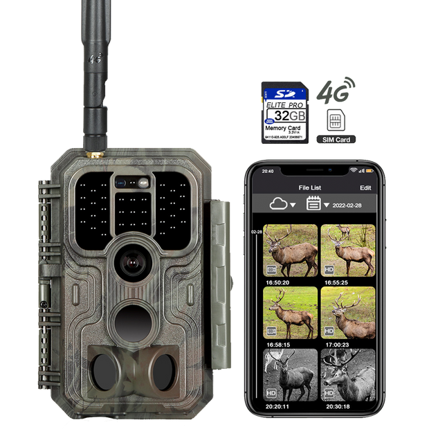4G LTE Wildkamera Fotofalle Wildtierkamera mit SIM-Karte 120° Bewegungserkennung 32MP 1296P Nachtsicht IP66 wasserdicht und 32GB SD Karte A390G Red
