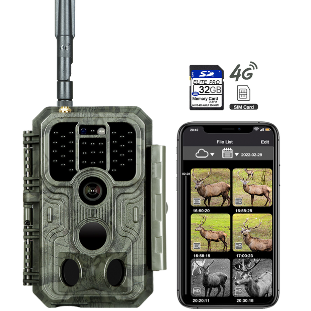 4G LTE Wildkamera Fotofalle Wildtierkamera mit SIM-Karte 120° Bewegungserkennung 48MP 1296P Nachtsicht IP66 wasserdicht und 32GB SD Karte A390G Green