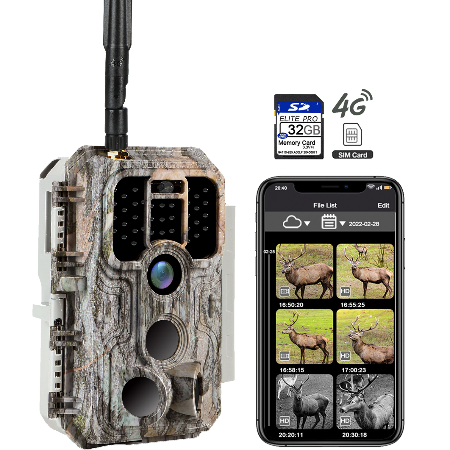 4G LTE Wildkamera Fotofalle Wildtierkamera mit SIM-Karte 120° Bewegungserkennung 48MP 1296P Nachtsicht IP66 wasserdicht und 32GB SD Karte A390G Grey