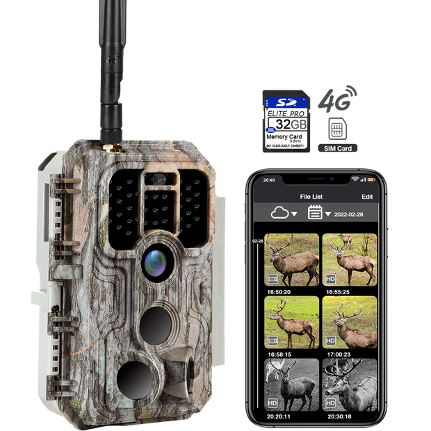 4G LTE Wildkamera Fotofalle Wildtierkamera mit SIM-Karte 120° Bewegungserkennung 48MP 1296P Nachtsicht IP66 wasserdicht und 32GB SD Karte A390G Grey